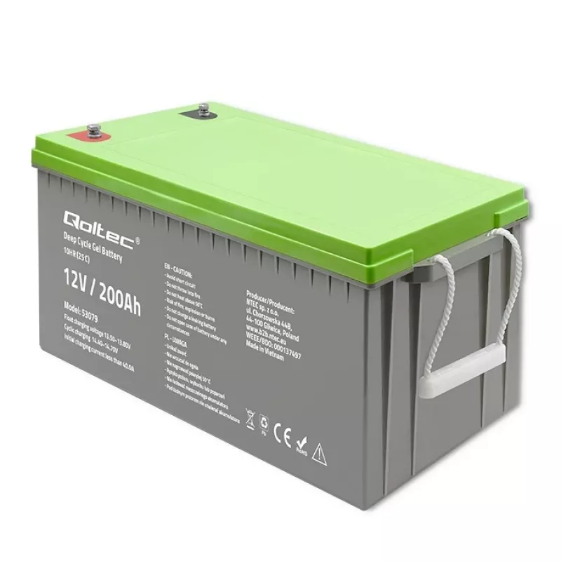 Qoltec 53079 Deep Cycle Gel -akku 12V 200Ah (62,5 kg)