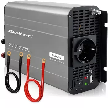 Qoltec modifioitu siniaalto invertteri 12V–230V 1000W/2000W USB:lla - yhteensopiva LiFePO4, GEL, AGM kanssa