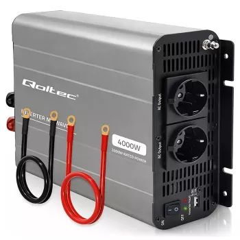 Qoltec modifioitu siniaalto invertteri 12V–230V 2000W/4000W USB:lla, yhteensopiva LiFePO4 GEL AGM kanssa