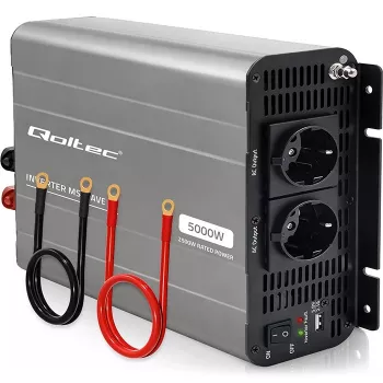 Qoltec modifioitu siniaalto-invertteri 12V -> 230V 2500W/5000W USB:lla, LiFePO4 GEL AGM -yhteensopiva