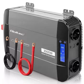 Qoltec puhdas siniaalto -invertteri 12V -> 230V 1500W/3000W LCD:llä, USB:lla, USB-C:llä LiFePO4 GEL AGM:lle