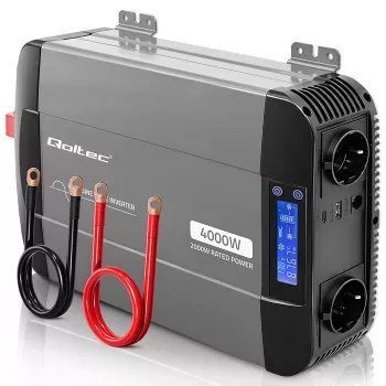 Qoltec puhdas siniaalto -invertteri 12V -> 230V 2000W/4000W LCD:llä, USB:lla, USB-C:llä, LiFePO4/GEL/AGM-yhteensopiva