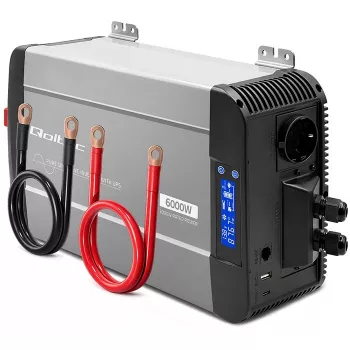 Qoltec puhdas siniaalto -invertteri UPS:llä 12V -> 230V 3000W/6000W LCD USB USB-C LiFePO4 GEL AGM