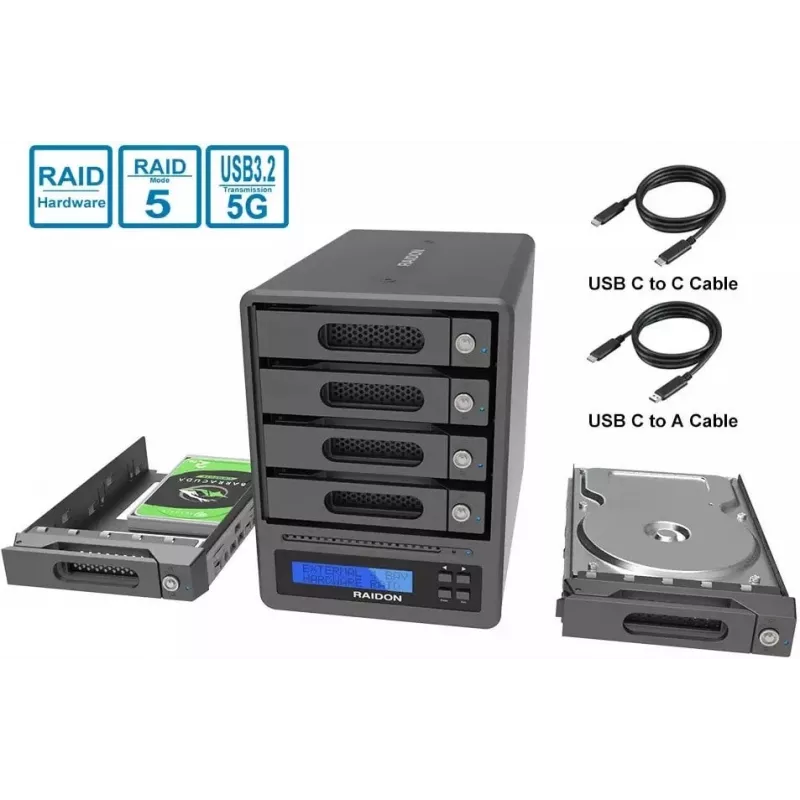 RAIDON GR5640-SBA31 4-paikkainen SATA HDD/SSD kotelo USB 3.1 Gen 2 eSATA laitteistopohjainen RAID