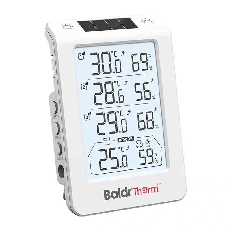 RAINPOINT BALDRTHERM B0598 3-kanavainen lämpö-kosteusmittari automaattisella taustavalolla