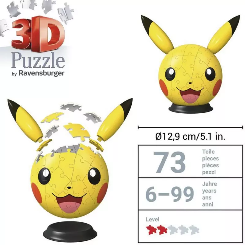 Ravensburger 3D-palapallopeli Pokémon Pikachu korvilla - 54 osaa