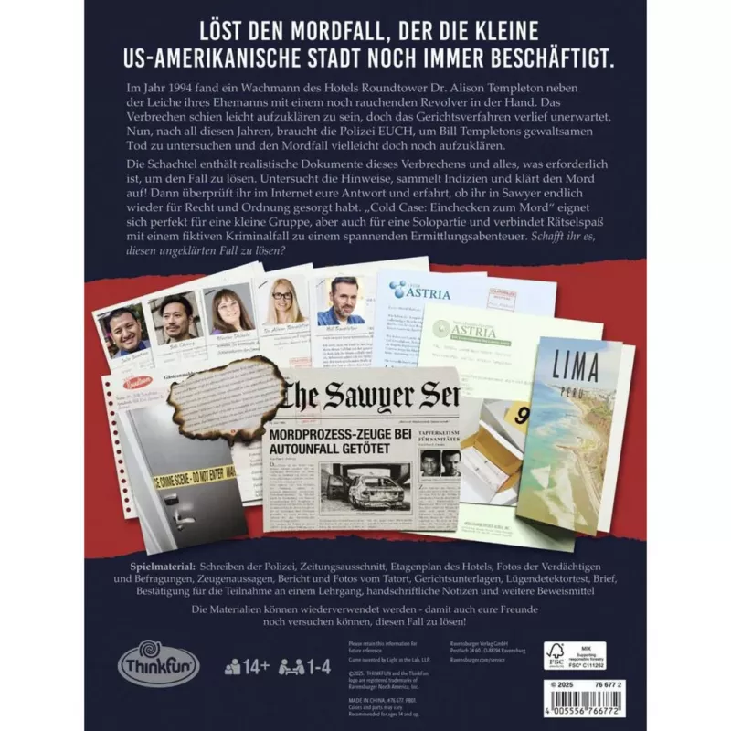RAVENSBURGER Cold Case: Einchecken zum Mord kooperatiivinen etsiväpeli