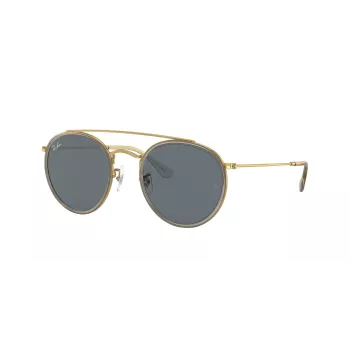 Ray-Ban RB3647N Round Double Bridge aurinkolasit kuparikehys vaaleansininen liukuvalinssit 51 mm