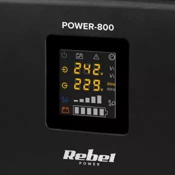 Rebel POWER-800 seinäasennettava varavirtalähde – puhdas siniaaltoinen invertteri 12V lataustoiminnolla, 230V, 800VA/500W