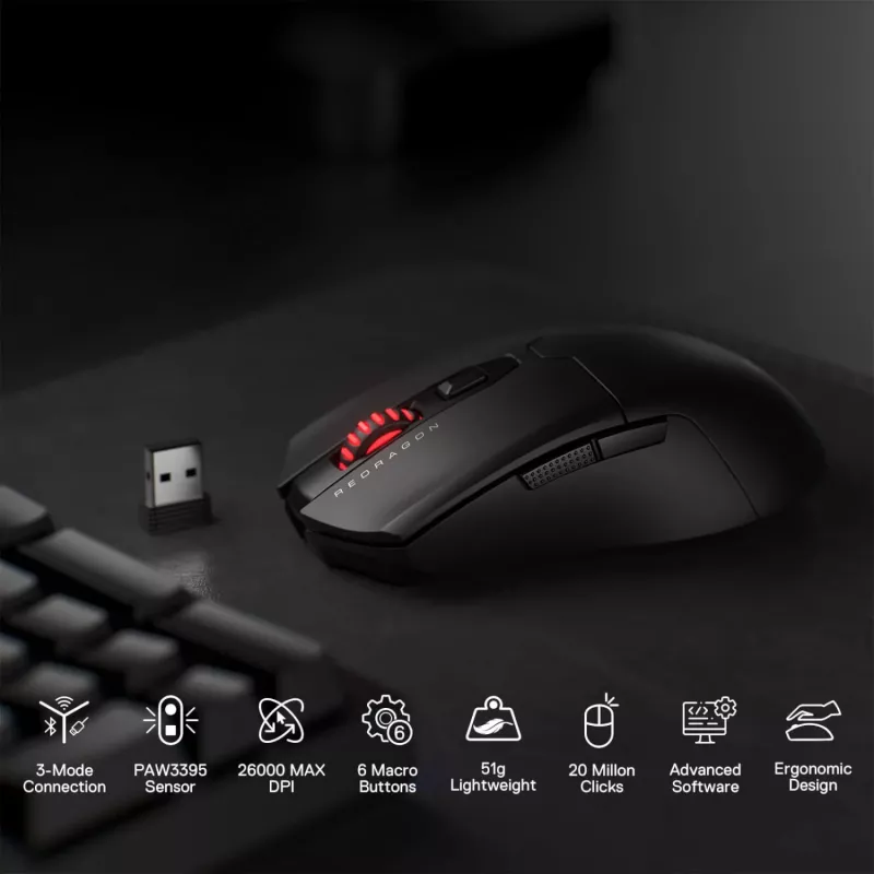 Redragon FYZU M995 PRO Langaton pelihiiri, musta
