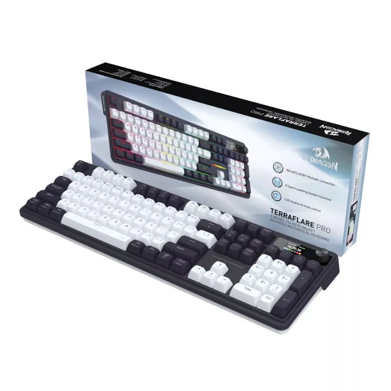 Redragon K762WB-RGB-PRO LCD Full-size Gasket mekaaninen näppäimistö - musta