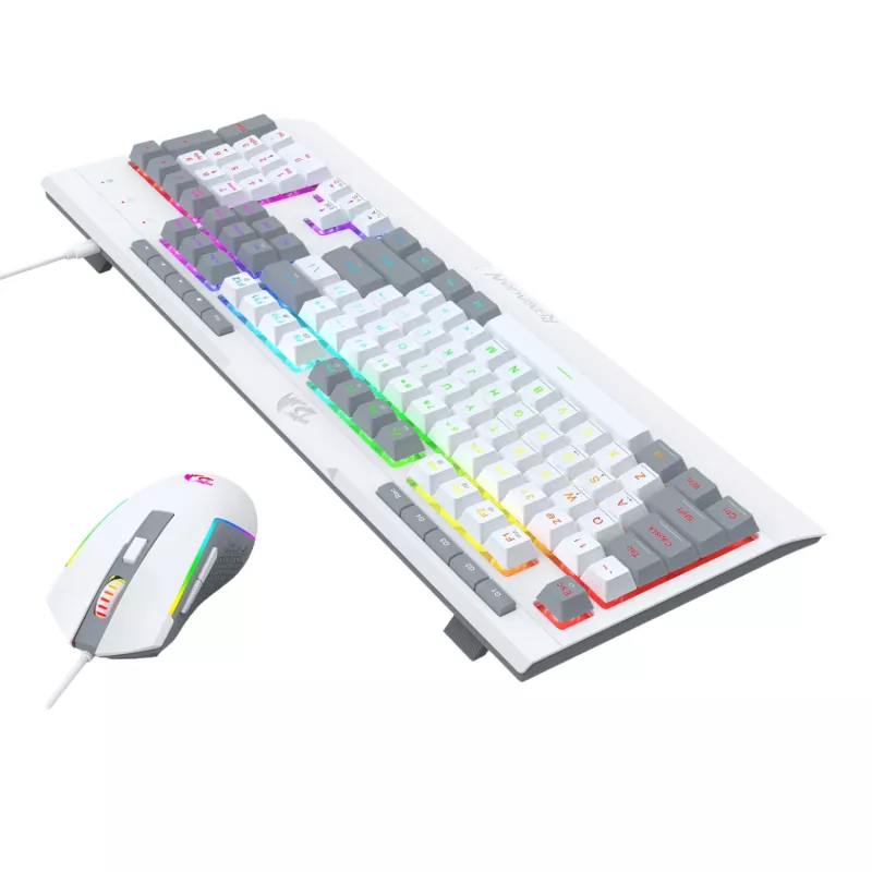 Redragon S151 johdollinen RGB-pelitietokoneen näppäimistö- ja hiirisarja - valkoinen ja harmaa