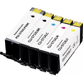 Renkforce yhteensopiva 5 kpl:n pakkaus High-Yield mustesuihkukasettisarja Canon PGI-570PGBK XL, CLI-571BK XL, CLI-571C XL, CLI-571M XL, CLI-571Y XL (musta, valokuvamusta, syaani, magenta, keltainen) RF-6952434