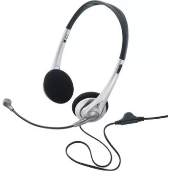 Renkforce RF-5045268 johdollinen on-ear-headset sankamikrofonilla ja inline-äänenvoimakkuuden säädöllä, musta/hopea