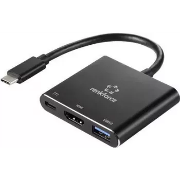 Renkforce RF-5133676 USB-C - HDMI-moniporttiadapteri Power Deliveryllä ja USB-A:lla, 4K, 20 cm, musta