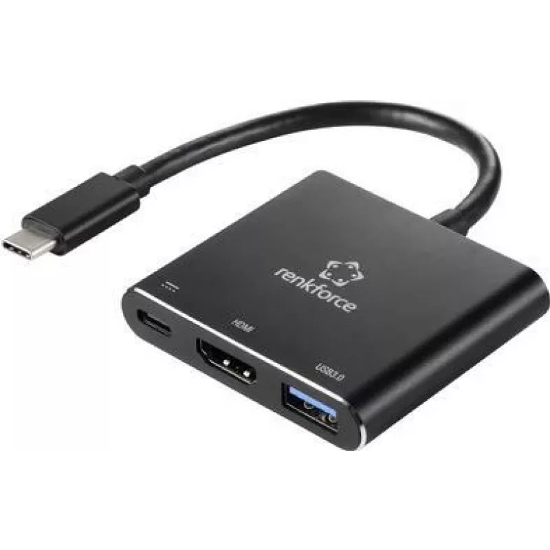 Renkforce RF-5133676 USB-C - HDMI-moniporttiadapteri Power Deliveryllä ja USB-A:lla, 4K, 20 cm, musta