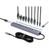 Renkforce RF-7465830 sisäinen USB-C 10-porttinen USB 3.0 -keskitin, 5 Gbit/s, SATA-virransyöttö, harmaa