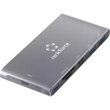 Renkforce RF-PCR-550 USB-C-keskitin HDMI:llä, 3x USB-A, PD, SD/microSD-kortinlukija - harmaa alumiini RF-4599772