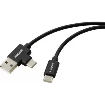 Renkforce USB-C - USB-A -kaapeli, USB 2.0, 2 m, musta, 480 Mbps, kaksinkertaisesti suojattu, PVC-vaippa, suorat pistokkeet RF-7116122