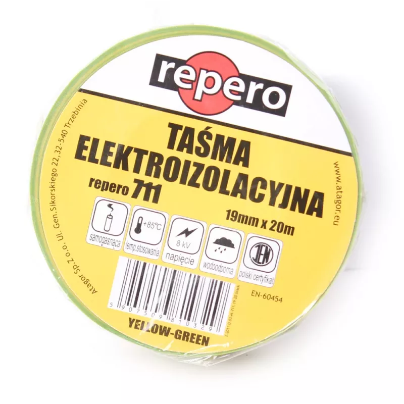 REPERO 711E kelta-vihreä PVC-sähköeristysteippi 19 mm x 20 m