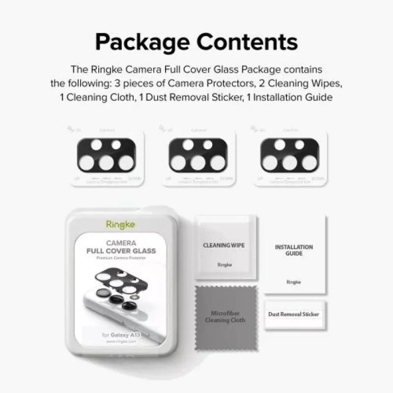 Ringke Galaxy A13 4G kameransuojus Full Cover lasi (3 kpl:n pakkaus) musta