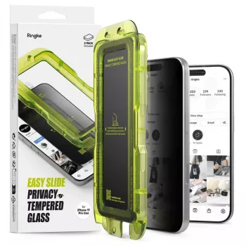 Ringke iPhone 17 Pro näytönsuojakalvo Premium Easy Slide Privacy Tempered Glass 9H asennusapuvälineellä (2 kpl:n pakkaus) läpinäkyvä