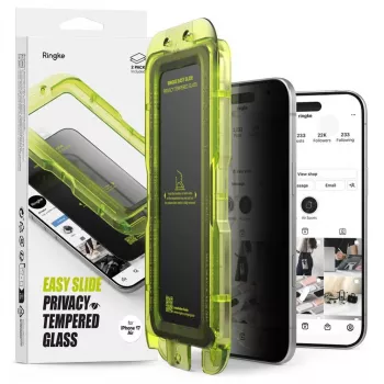 Ringke iPhone Air näytönsuojakalvo Premium Easy Slide Privacy Tempered Glass 9H asennustelineellä (2 kpl:n pakkaus) läpinäkyvä