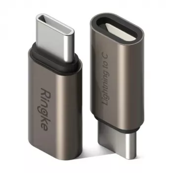 Ringke USB-C uros Lightning naaras -sovitin (2 kpl:n pakkaus) Gunmetal