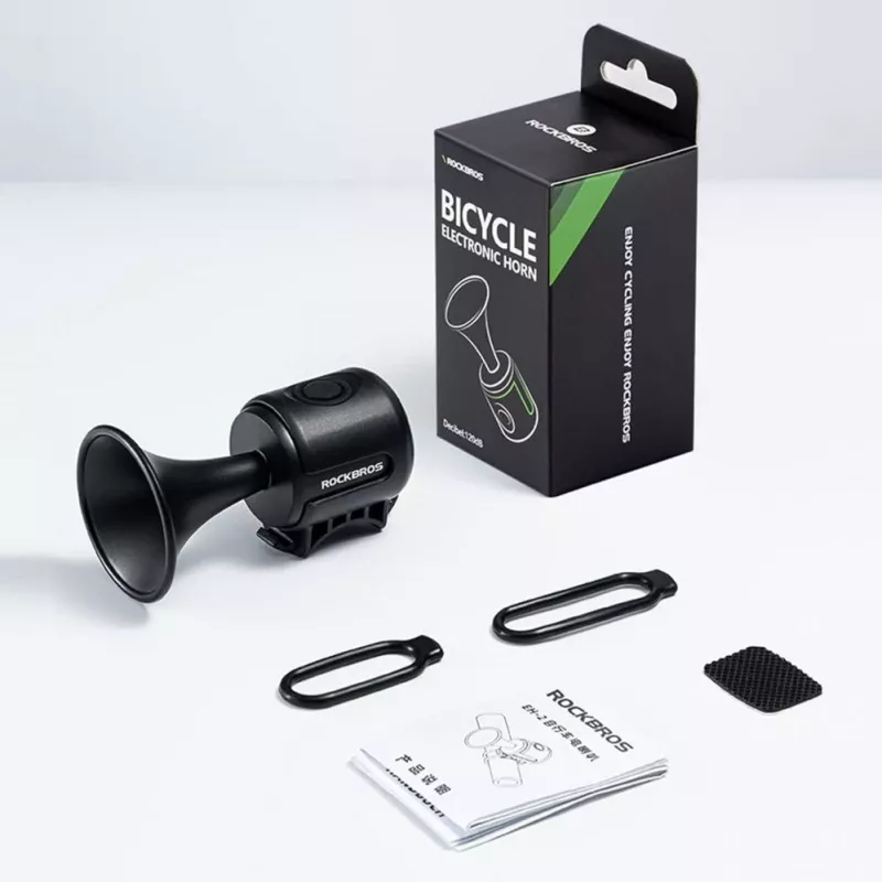 ROCKBROS elektroninen pyöränkello - musta, 110-120 dB, 4 ääntä, ladattava, IPX4