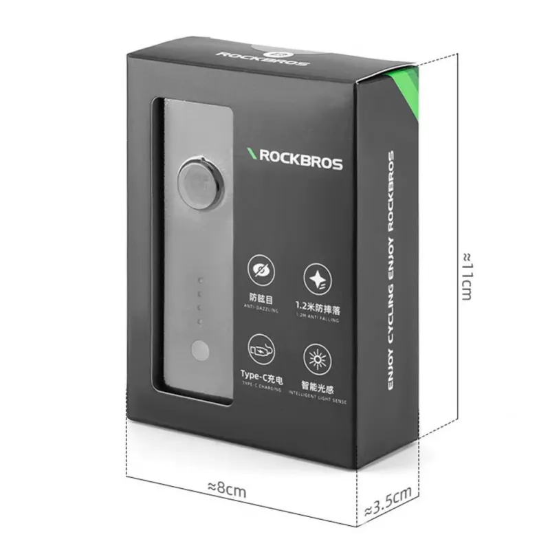 ROCKBROS etuvalo 260 lm USB-C - USB-A-kaapelilla - musta