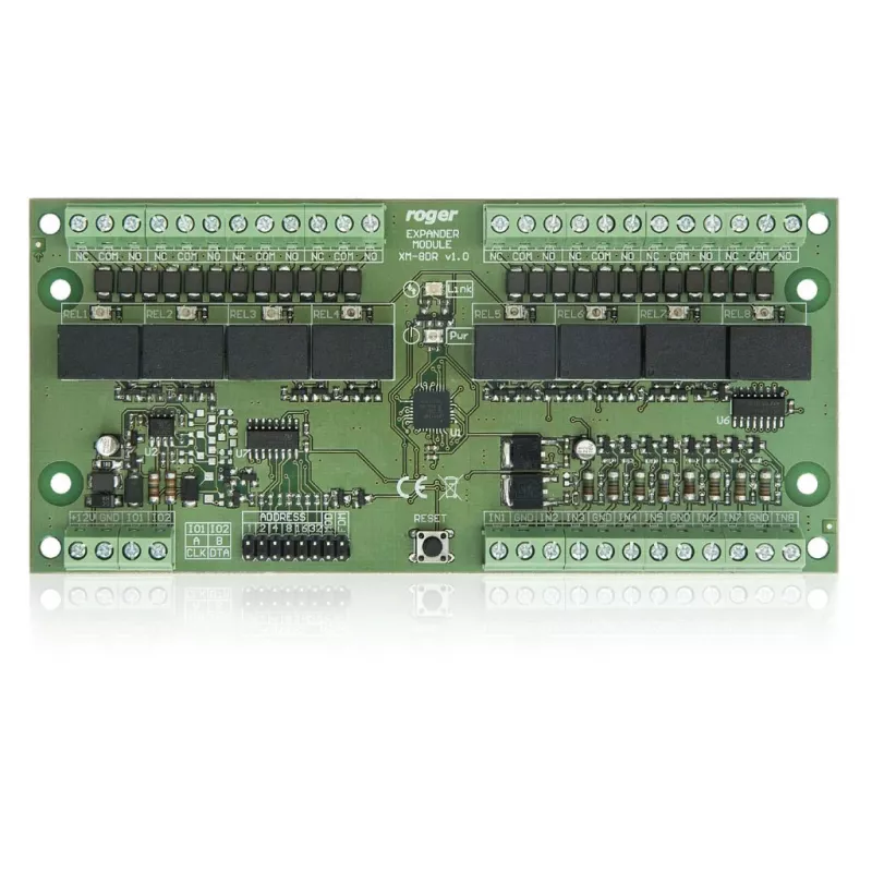ROGER XM-8DR-BRD I/O-laajennusmoduuli, 8 tuloa, 8 relelähtöä, RS485