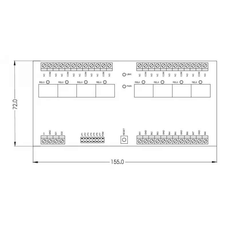ROGER XM-8DR-BRD I/O-laajennusmoduuli, 8 tuloa, 8 relelähtöä, RS485