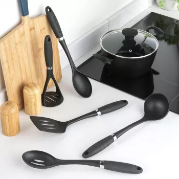 Russell Hobbs RH03026EU7 5-osainen keittiövälinesarja pyörivällä telineellä, musta ja hopea