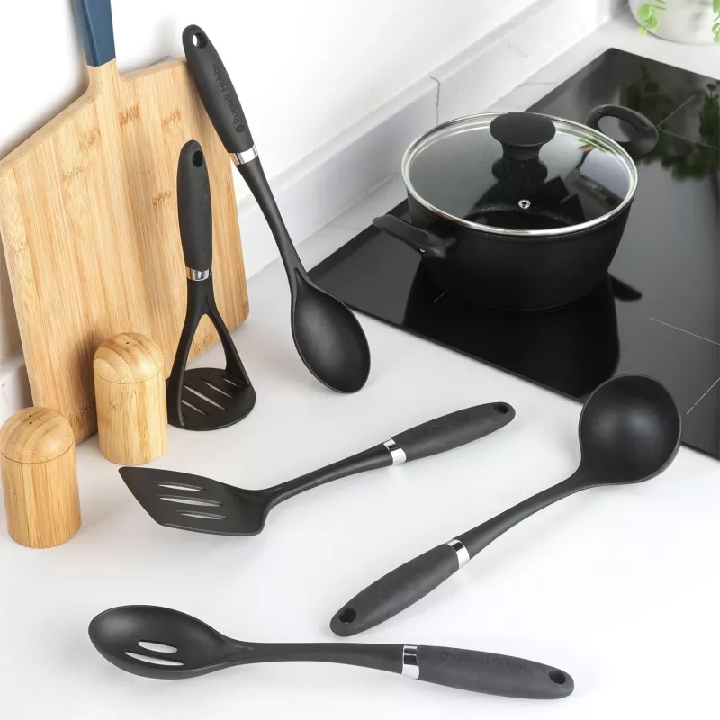 Russell Hobbs RH03026EU7 5-osainen keittiövälinesarja pyörivällä telineellä, musta ja hopea