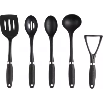 Russell Hobbs RH03026EU7 5-osainen keittiövälinesarja pyörivällä telineellä, musta ja hopea