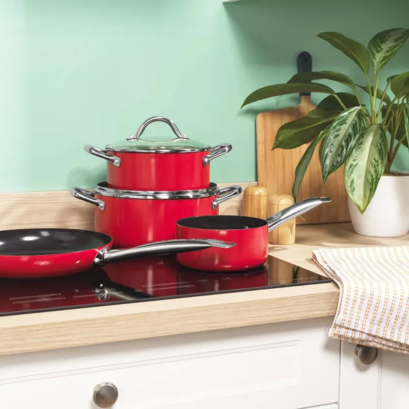 Russell Hobbs RH03821 Riviera 4-osainen kattilasarja, punainen