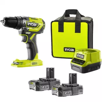 RYOBI ONE+ akkuiskuporakone R18PD5-220S, 18V (vihreä/musta, 2x 2,0 Ah Li-Ion akkua)