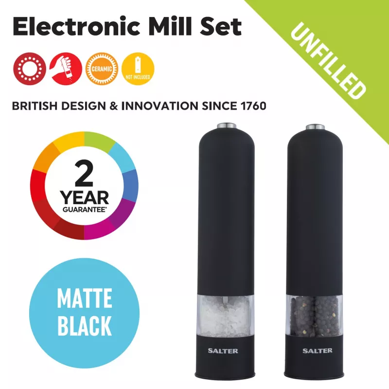 Salter 7524 BKXRUP3 Soft-Touch sähkömyllysarja, mattamusta