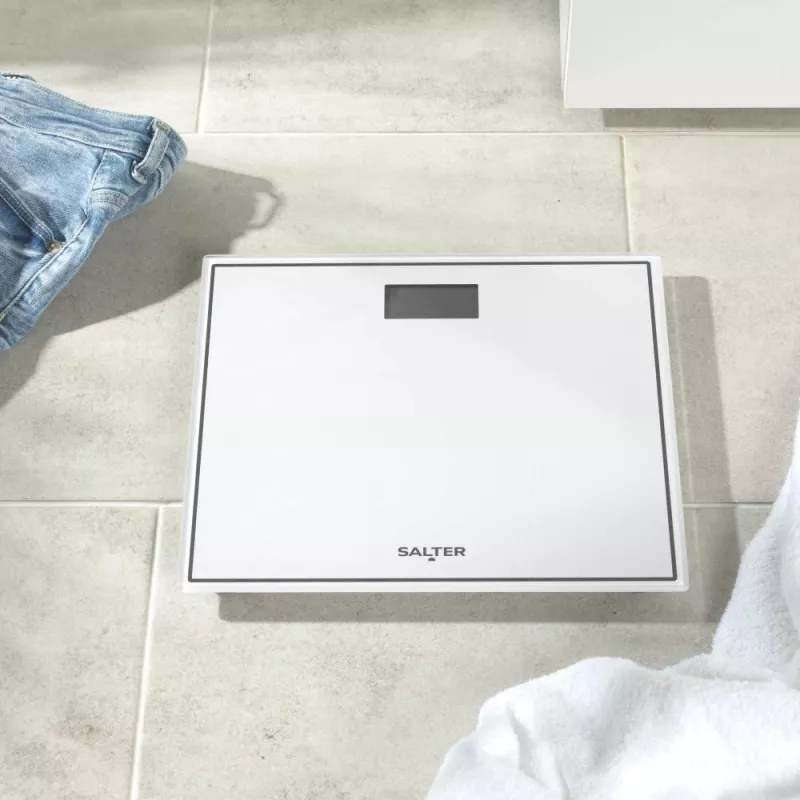 Salter 9207 WHCFEU12 kompakti elektroninen lasinen henkilövaaka, valkoinen