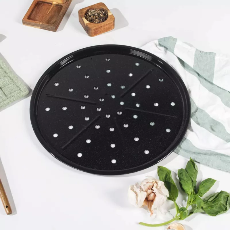Salter BW14483 Brilliance pizzapelti 33 cm, emaloitu teräs, PFAS-vapaa tarttumaton pinta, mustapilkullinen