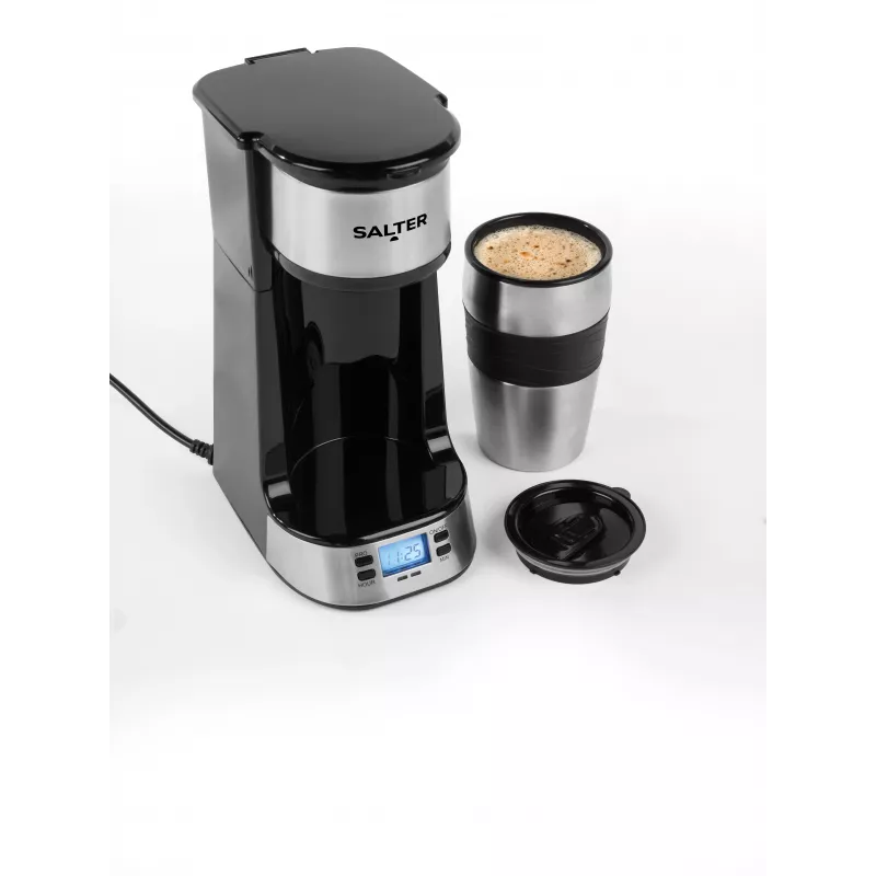 Salter EK2732FVDE digitaalinen kahvinkeitin, yhdelle kupille, 420 ml:n matkamukilla