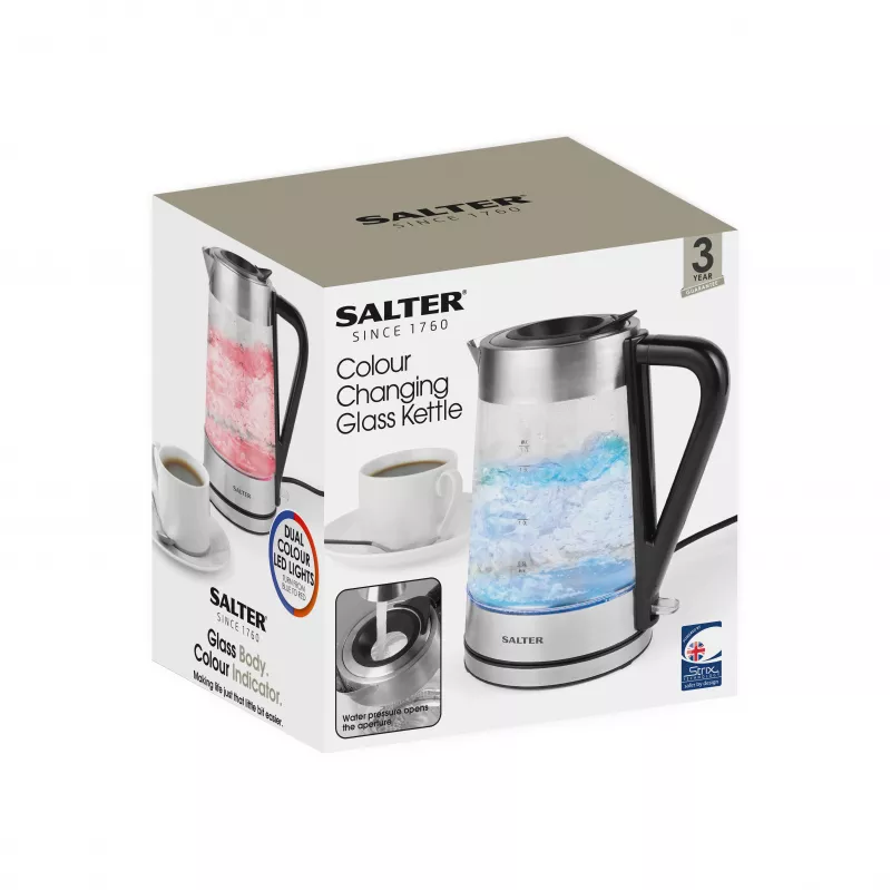 Salter EK5078SSFVDE värinvaihtava lasinen vedenkeitin 1,7L 3000W