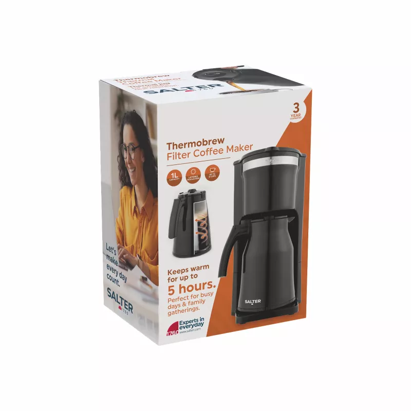 Salter EK6664VDE ThermoBrew suodatinkahvinkeitin, 1 l lämpölasikannu, 800 W, 8 kuppia, uudelleenkäytettävä suodatin
