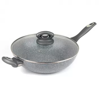Salter Marblestone wok 28cm harmaa - taottu alumiini, tarttumaton pinnoite, induktiokelpoinen
