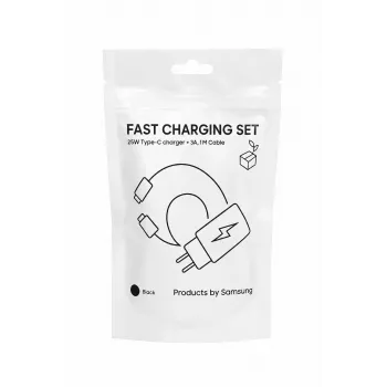 Samsung 25W USB-C Super-pikalaturi matkakäyttöön USB-C–USB-C-kaapelilla - musta