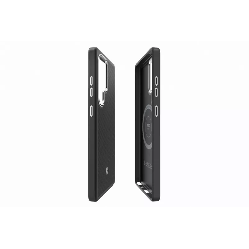 Samsung Enzo aramidikotelo Galaxy S25 Ultra -puhelimelle – musta hopea