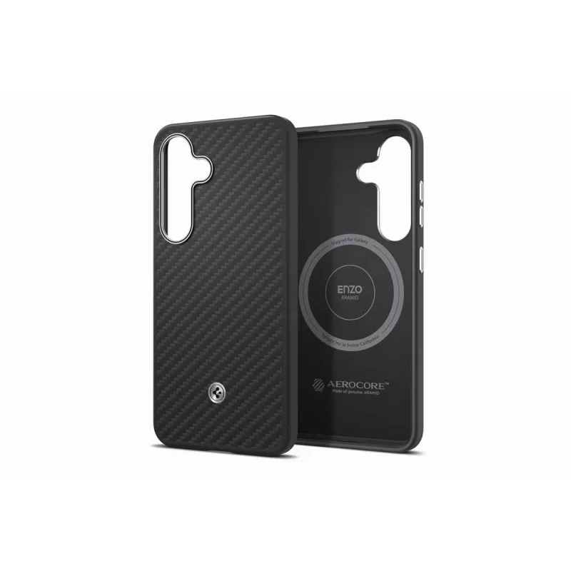 Samsung GP-FPS931PGABW Enzo Aramid kuori Samsung Galaxy S25:lle, musta hopea