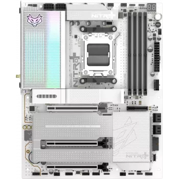 SAPPHIRE NITRO+ X870EA PHANTOMLINK P.E emolevy, AMD X870E, Socket AM5, DDR5, Wi-Fi 7, valkoinen/musta