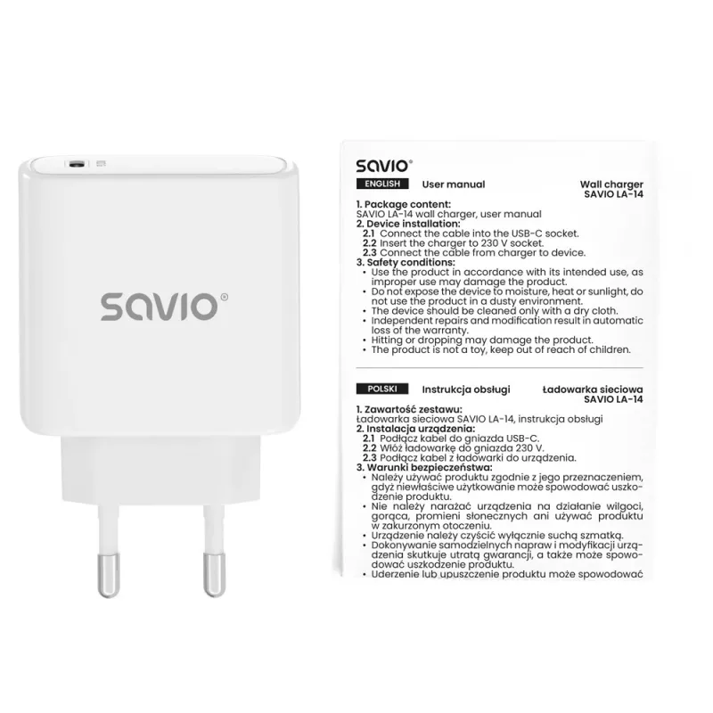 SAVIO LA-14 20W seinälaturi Power Delivery 3.0 -tuella
