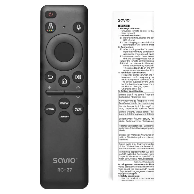 SAVIO RC-27 yleiskaukosäädin Samsung Smart TV -televisioille – musta